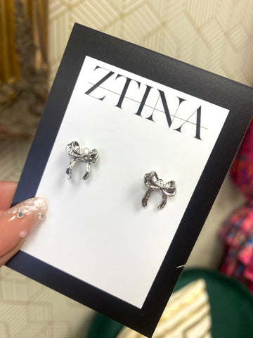 Tini Bows Earrings, Silver