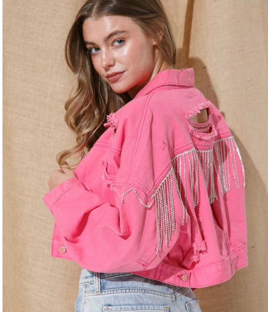 Hot pink jean jacket hotsell