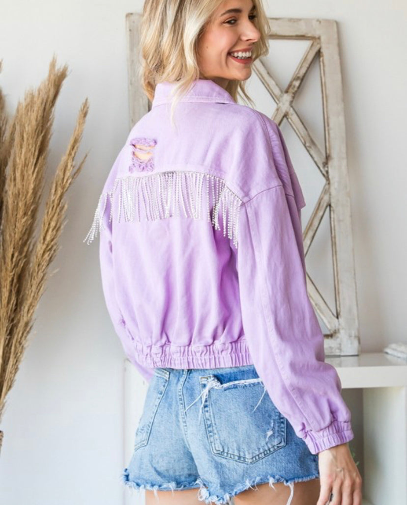 Denim & Rhinestones Jean Jacket Lavender – Ztina Boutique