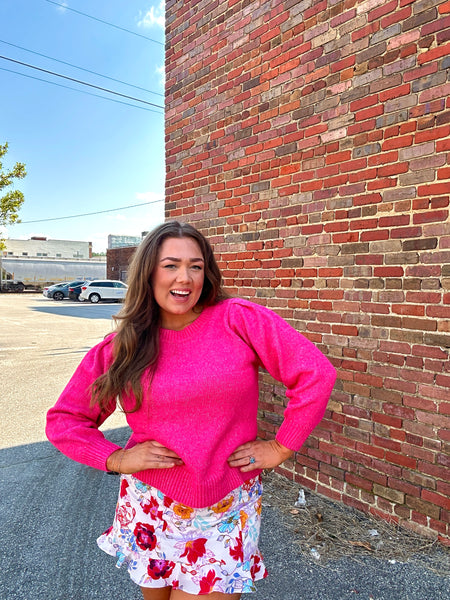 Bubble Sleeved Sweater, Hot Pink