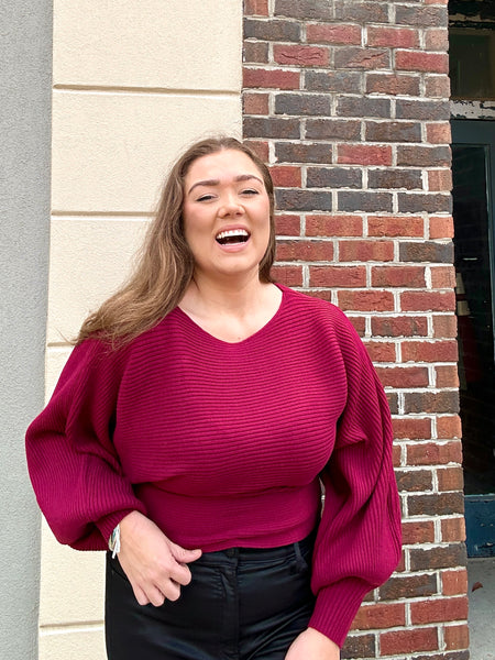 Cozy Bubble Sweater,Burgundy