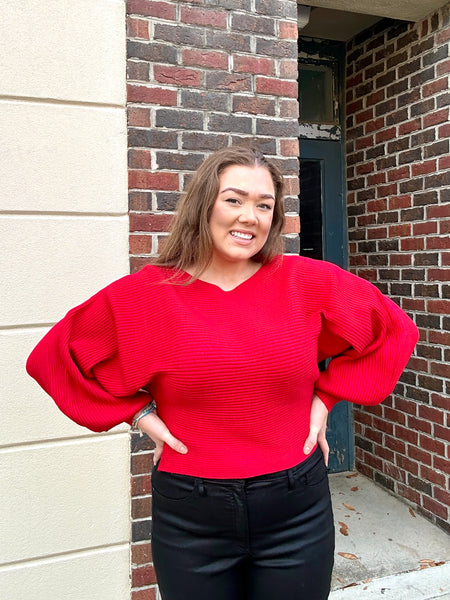 Cozy Bubble Sweater, Red