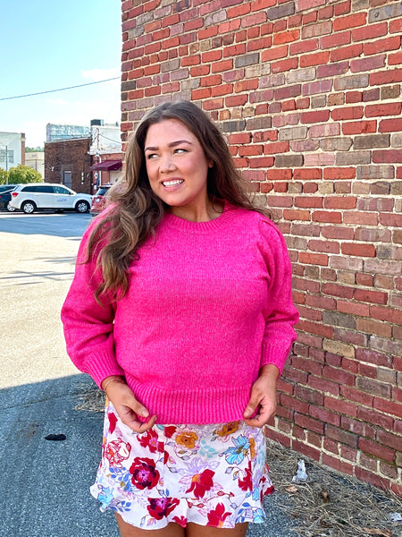 Bubble Sleeved Sweater, Hot Pink