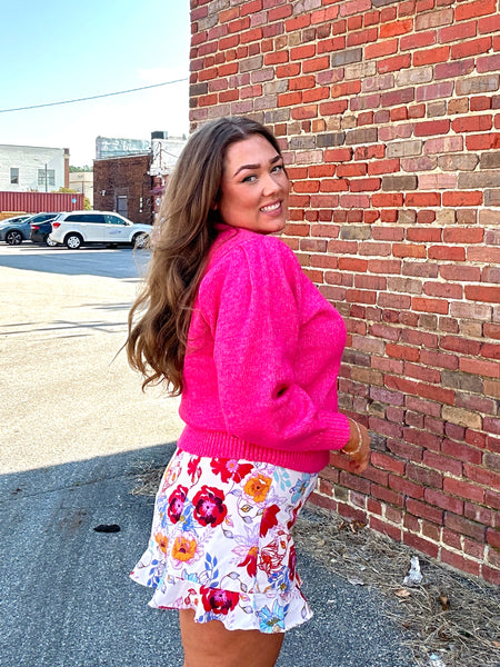 Bubble Sleeved Sweater, Hot Pink