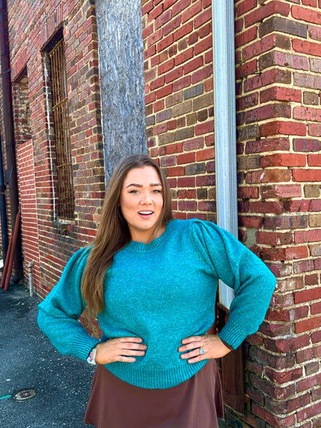 Bubble Sleeved Sweater, Teal