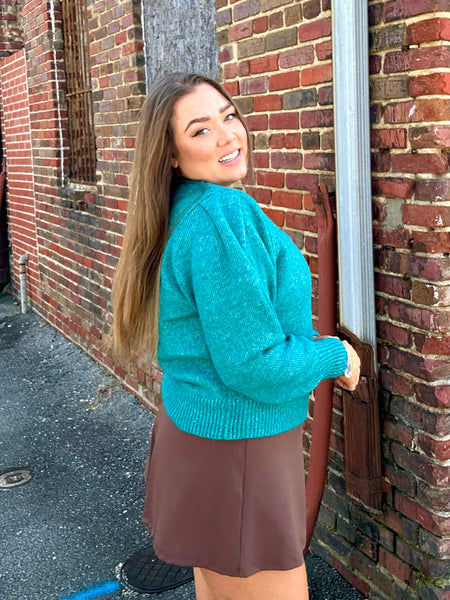 Bubble Sleeved Sweater, Teal