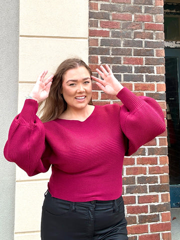 Cozy Bubble Sweater,Burgundy