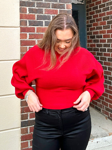 Cozy Bubble Sweater, Red