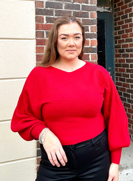 Cozy Bubble Sweater, Red