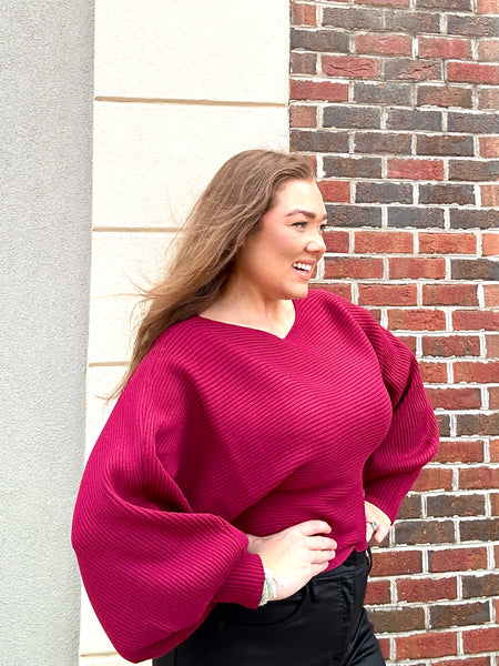 Cozy Bubble Sweater,Burgundy