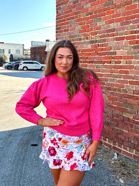 Bubble Sleeved Sweater, Hot Pink