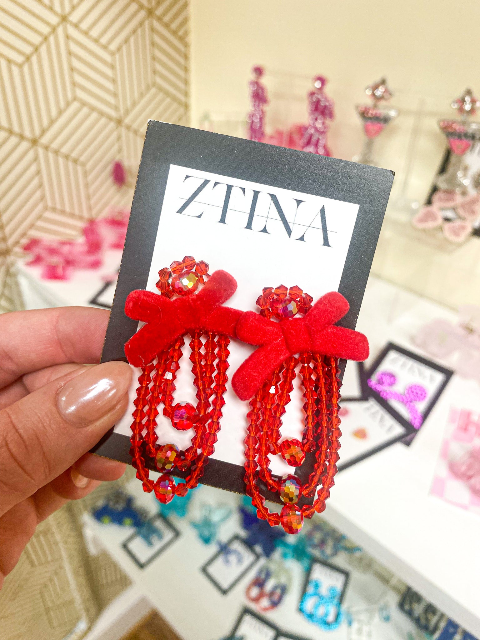 Beads & Bows Earrings, Red