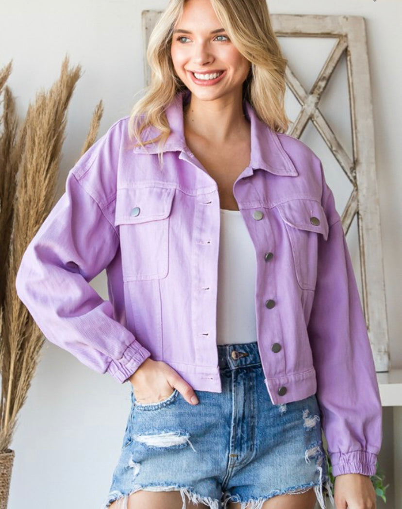 Denim & Rhinestones Jean Jacket Lavender – Ztina Boutique